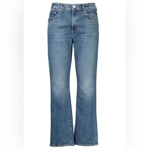 MOTHER Blue Straight Leg Jeans with Stud Accents